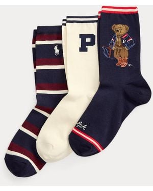 Ralph Lauren Polo Bear Striped Sock 3-Pack - Blue