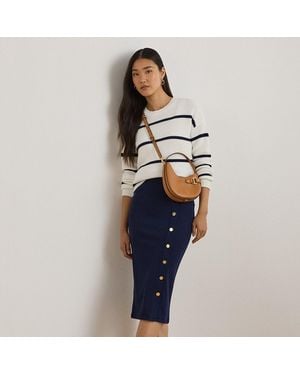 Ralph Lauren Button-Trim Rib-Knit Pencil Skirt - Blue