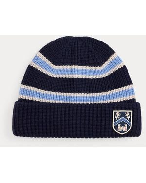 Ralph Lauren Shield-Patch Rib-Knit Wool Beanie - Blue