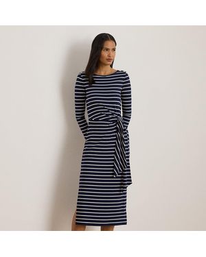 Ralph Lauren Striped Tie-Front Cotton-Blend Dress - Blue