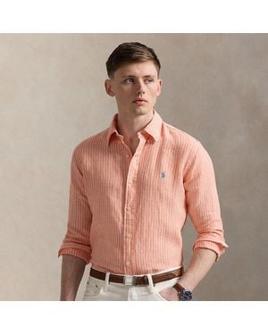Polo Ralph Lauren Camisa De Lino Con Rayas Custom Fit - Naranja