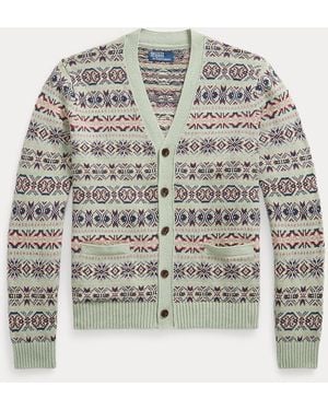 Polo Ralph Lauren Fair Isle Linen-Cotton Cardigan - Grey