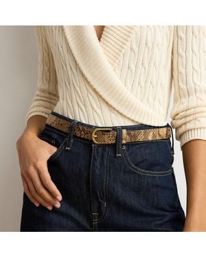 Ralph Lauren Rounded-Buckle Embossed Skinny Belt - Blue