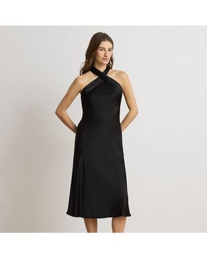 Ralph Lauren Charmeuse Tie-Back Halter Cocktail Dress - Black
