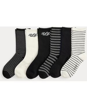 Ralph Lauren Ralph Lauren Logo & Striped Roll-Top Sock 6-Pack - Black