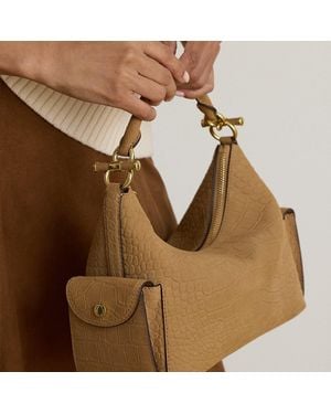Ralph Lauren Small Blaike Croc-Embossed Shoulder Bag - Brown