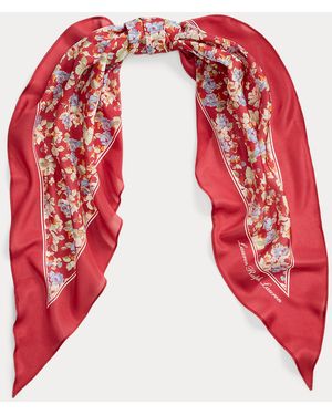 Ralph Lauren Floral Silk Diamond Scarf - Red