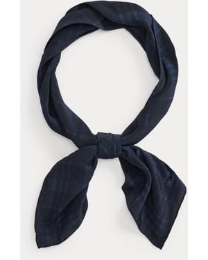 Ralph Lauren Tonal Plaid Silk Crepe Neckerchief - Blue