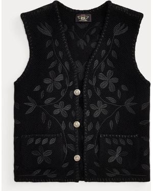 RRL Embroidered Wool-Cashmere Waistcoat - Black