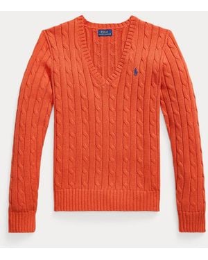 Polo Ralph Lauren Cable-Knit Cotton V-Neck Jumper - Red