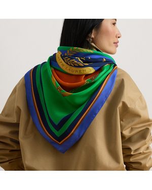 Ralph Lauren Color-Blocked Belting-Print Silk Scarf - Green