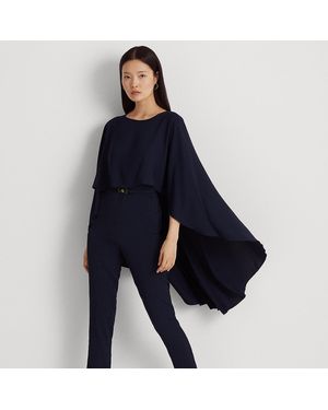 Ralph Lauren Belted Cape Georgette Jumpsuit - Blue