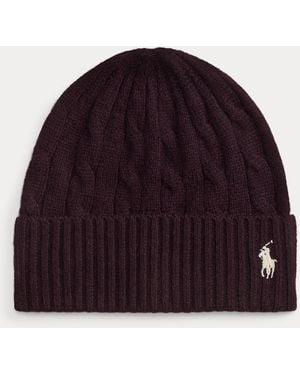 Ralph Lauren Cable-Knit Wool-Cashmere Beanie - Purple