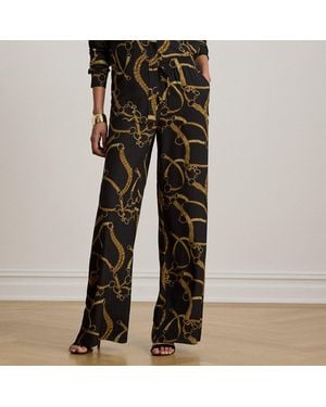 Ralph Lauren Belting-Print Crepe Wide-Leg Trouser - Black
