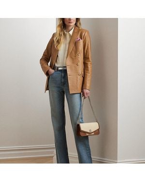 Ralph Lauren Borsa Sawyer media in cuoio e paglia - Blu