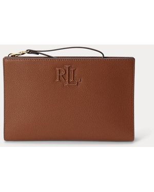 Ralph Lauren Pebbled Leather Large Adley Pouch - Brown