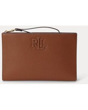 Ralph Lauren Pebbled Leather Large Adley Pouch - Brown