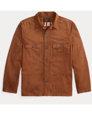 RRL Embroidered Herringbone Twill Overshirt - Brown