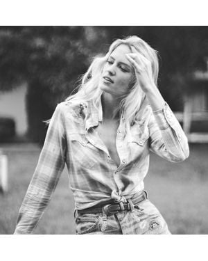 RRL Camicia western scozzese ricamata a mano - Grigio