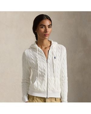 Ralph Lauren Cable-Knit Cotton Full-Zip Hoodie - Gray