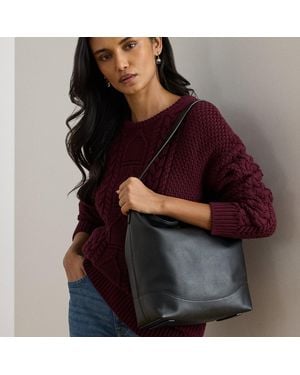 Ralph Lauren Leather Large Tasha Bucket Bag - Grey