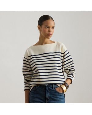 Ralph Lauren Striped Jersey Boatneck Top - White