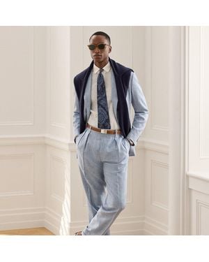 Ralph Lauren Hand-Tailored Linen-Blend Trouser - Blue