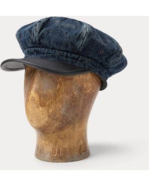 Ralph Lauren Leather-Trim Quilted Denim Moto Cap - Blue