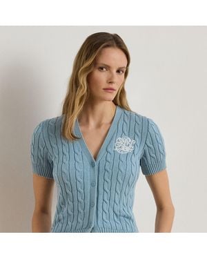 Ralph Lauren Cable-Knit Cotton Short-Sleeve Cardigan - Blue