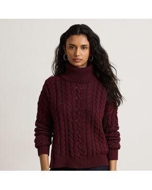 Ralph Lauren Pull Torsadé À Col Roulé En Coton - Rouge