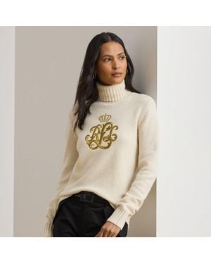 Ralph Lauren Ralph Lauren Embroidered-Logo Wool-Blend Turtleneck - Natural