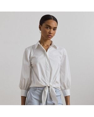 Ralph Lauren Camicia in misto cotone con nodo in vita - Bianco