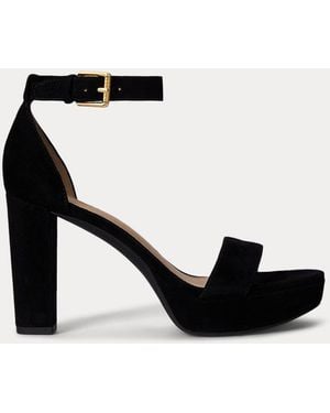Ralph Lauren Sandali Sylvia in camoscio con plateau - Nero