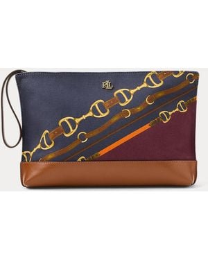 Ralph Lauren Belting-Print Canvas Large Pouch - Blue