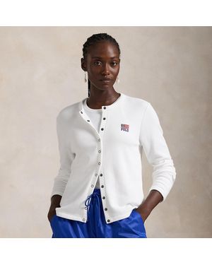 Polo Ralph Lauren Logo Flag French Terry Cardigan - White