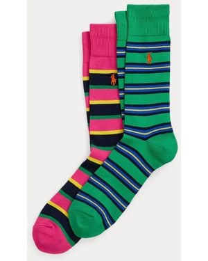 Ralph Lauren Striped Cotton-Blend Trouser Sock 2-Pack - Green
