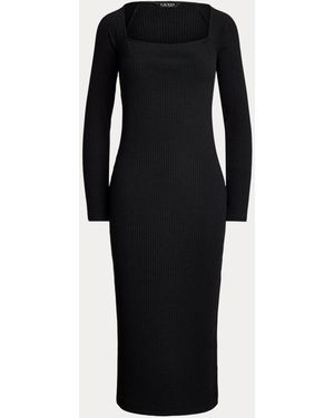 Ralph Lauren Ribgebreide Midi-Jurk Met Lange Mouwen - Zwart