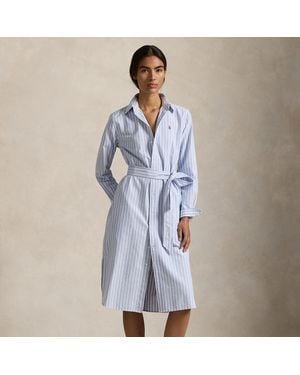 Polo Ralph Lauren Striped Cotton Oxford Belted Shirt Dress - Blue