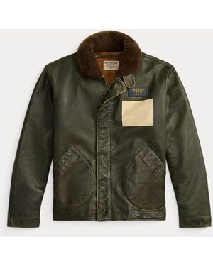 RRL Shearling-Collar Leather Jacket - Green