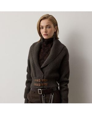 Ralph Lauren Cashmere Cropped Shawl-Collar Cardigan - Black