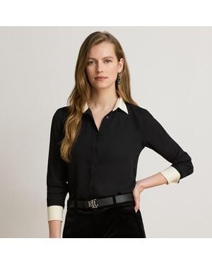 Ralph Lauren Camisa De Georgette Bitono Classic Fit - Negro