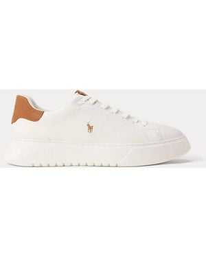 Polo Ralph Lauren Rlite Court Tumbled Leather Trainer - White