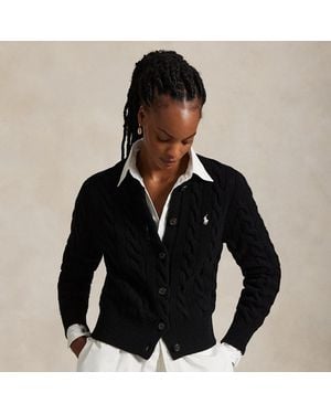 Polo Ralph Lauren Rib-Knit Crewneck Button-Placket Jumper, Long Sleeves With Cuffs, Signature Left-Chest Embroidery (Size S) - Black