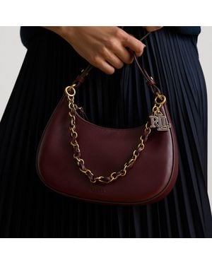 Ralph Lauren Leather Medium Marcy Zip Shoulder Bag - Purple