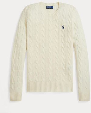 Polo Ralph Lauren Wol-Kasjmier Kabeltrui Met Ronde Hals - Wit
