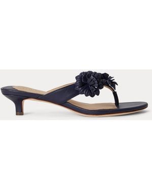 Ralph Lauren Francesca Floral-Trim Nappa Sandal - Blue