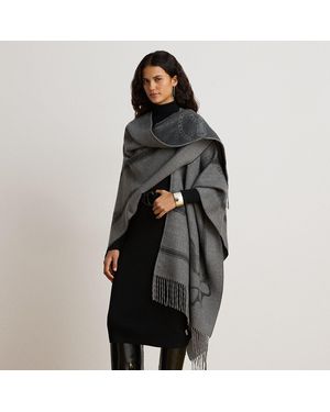 Ralph Lauren Ruana De Jacquard Con Correaje Y Flecos - Negro