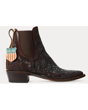 Ralph Lauren Plainview Hand-Tooled Leather Boot - Black