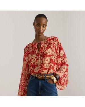 Ralph Lauren Floral Ruffle-Trim Georgette Blouse - Red