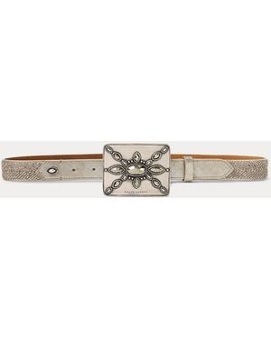 Ralph Lauren Plaque-Buckle Embellished Skinny Belt - Natural